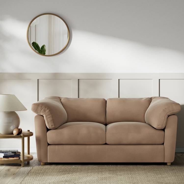 Habitat Wynn Velvet 2 Seater Sofa - Latte - Ash Leg 0