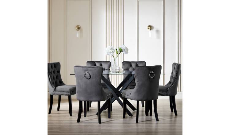 Argos Home Blake Black Dining Table & 6 Charcoal Chairs