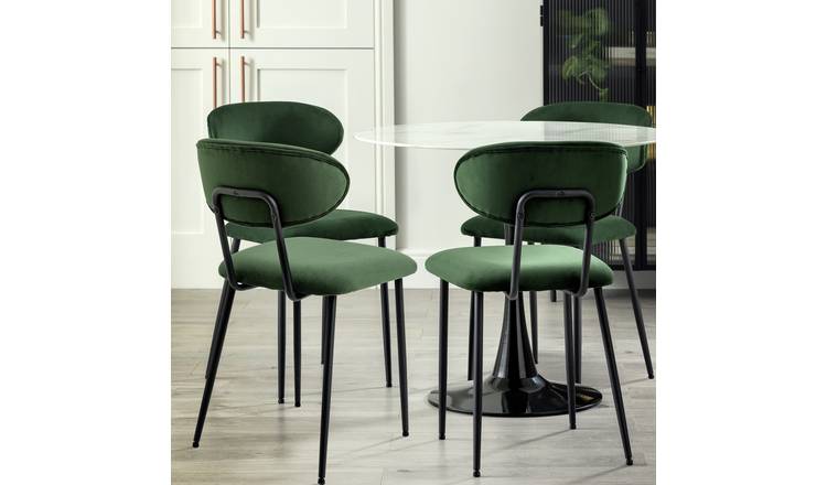 Habitat Tulip Marble Effect Dining Table & 4 Green Chairs