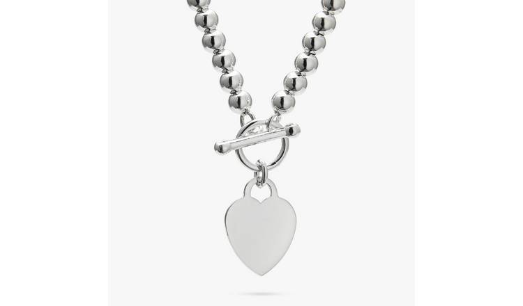 Revere Sterling Silver Heart Bar Beaded Chain Necklace