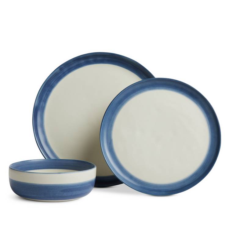 Habitat Artisan Stripe 12 Piece Dinner Set - Blue 0