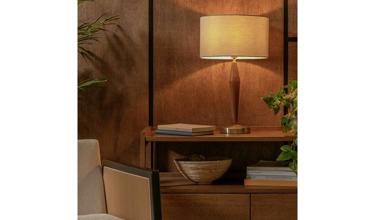 Habitat Wood and Brass Table Lamp - Walnut & Natural