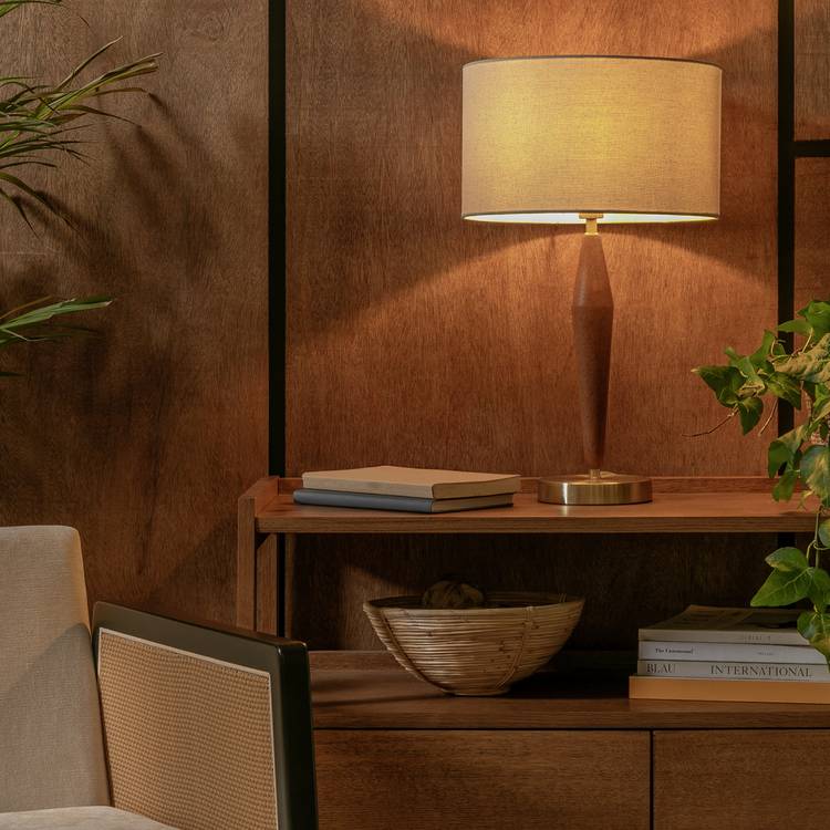 Habitat Wood and Brass Table Lamp - Walnut & Natural 0