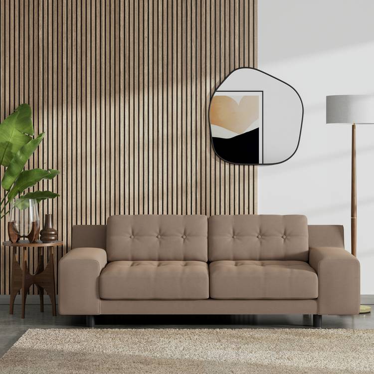 Habitat Hendricks Fabric 3 Seater Sofa - Biscuit - Black Leg 0