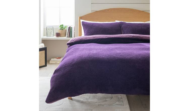 Argos Home Double Sided Fleece Purple Bedding Set- Superking