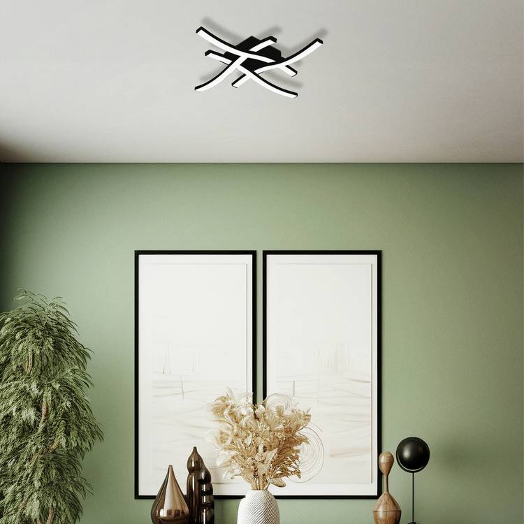 EGLO Cabezas-E Cross Steel LED Flush Ceiling Light - Black 0
