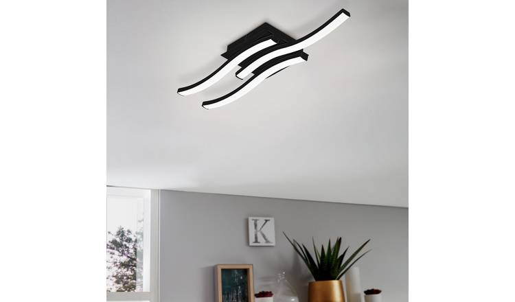 EGLO Cabezas-E Wave Steel LED Flush Ceiling Light - Black
