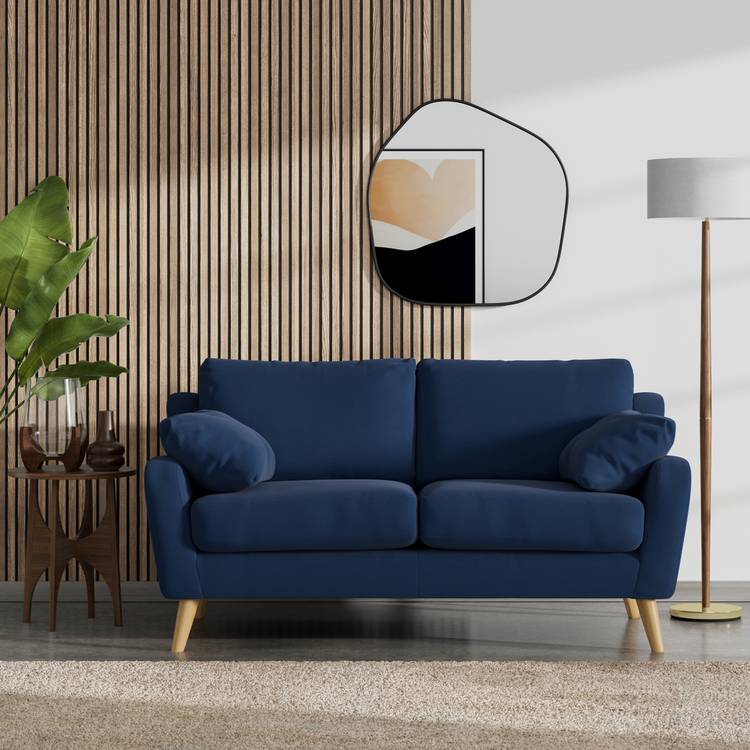Habitat Ivor Fabric 2 Seater Sofa - Navy - Ash Leg 0