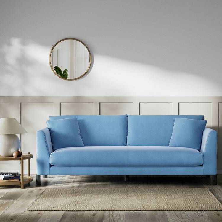 Habitat Aston Velvet 4 Seater Sofa - Sky Blue - Black Leg 0