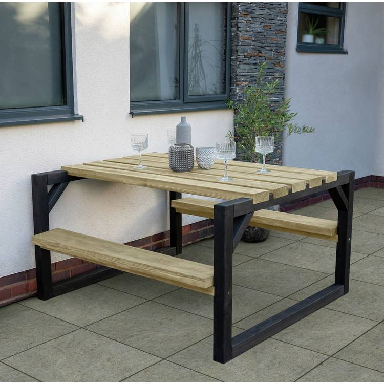 Forest Garden 4 Seater Wooden Garden Picnic Table - Natural 0