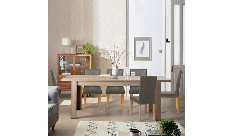 Argos Home Preston Ext Oak Dining Table & 6 Charcoal Chairs