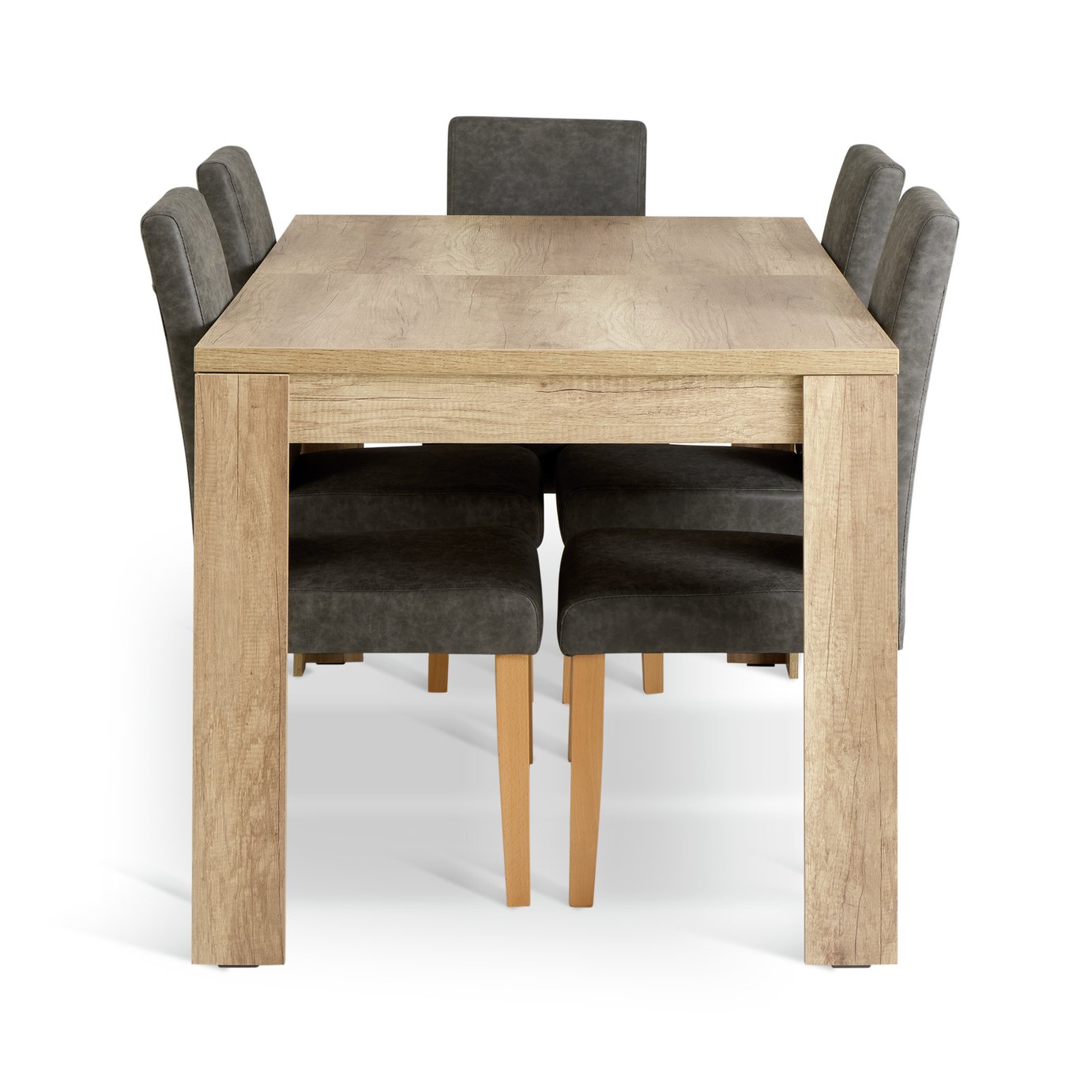 Argos Home Preston Ext Oak Dining Table & 6 Charcoal Chairs