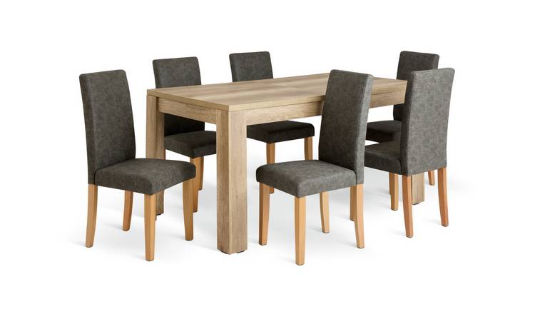 Argos Home Preston Ext Oak Dining Table & 6 Charcoal Chairs