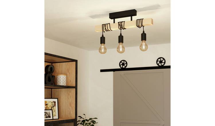 EGLO Townshend Wooden 3 Light Flush Ceiling Light - Black