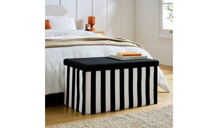 Argos Home Medium Fabric Ottoman - Black & White