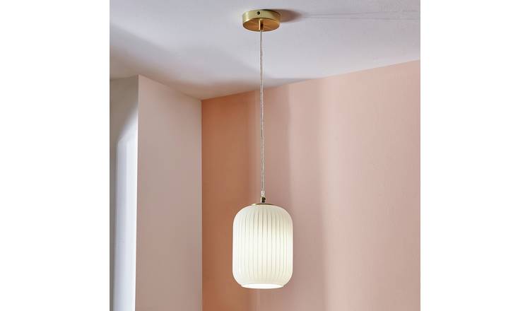 Pacific Alessia Ribbed Glass Pendant Light - White & Gold