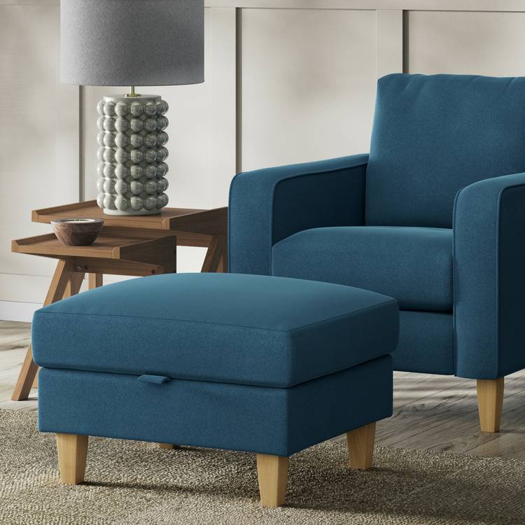 Habitat Felin Velvet Storage Footstool - Ink Blue 0
