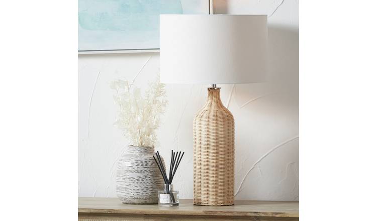 Pacific Anika Rattan Bottle Table Lamp - Natural & White
