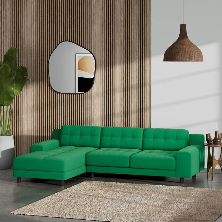 Habitat Hendricks Left Hand Corner Sofa - Green - Black Leg 0