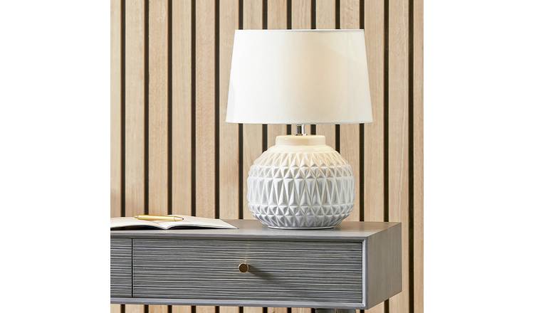Pacific Anneli Ceramic Aztec Textured Table Lamp - White