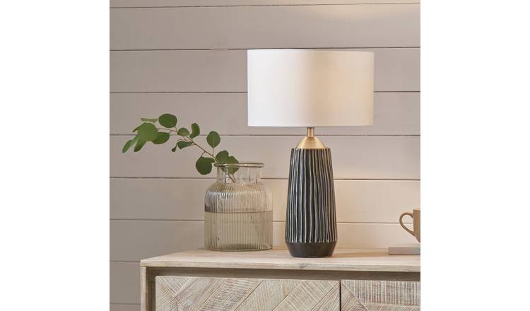 Pacific Artemis Ceramic Ridged Stripe Tall Table Lamp- Black