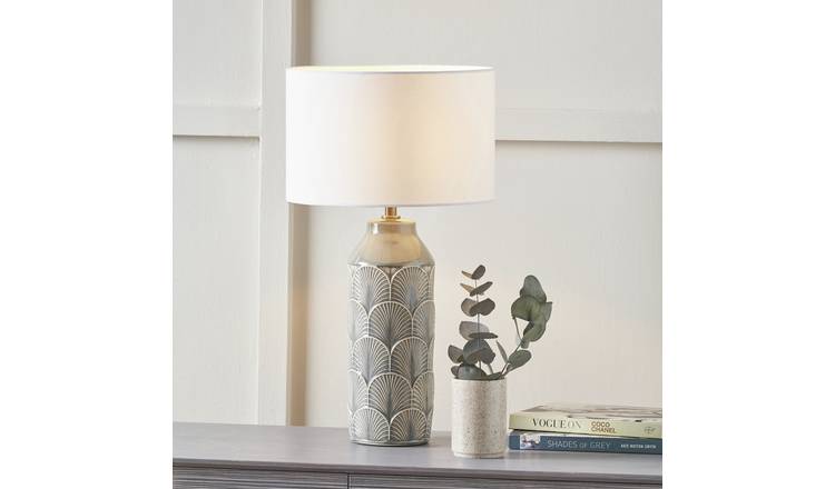 Pacific Bethan Ceramic Embossed Table Lamp - Grey & Ivory