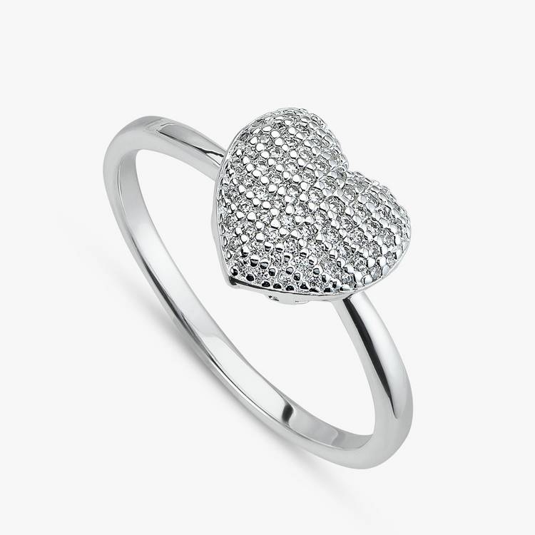 Revere Sterling Silver Cubic Zirconia Pave Heart Ring- Large 0
