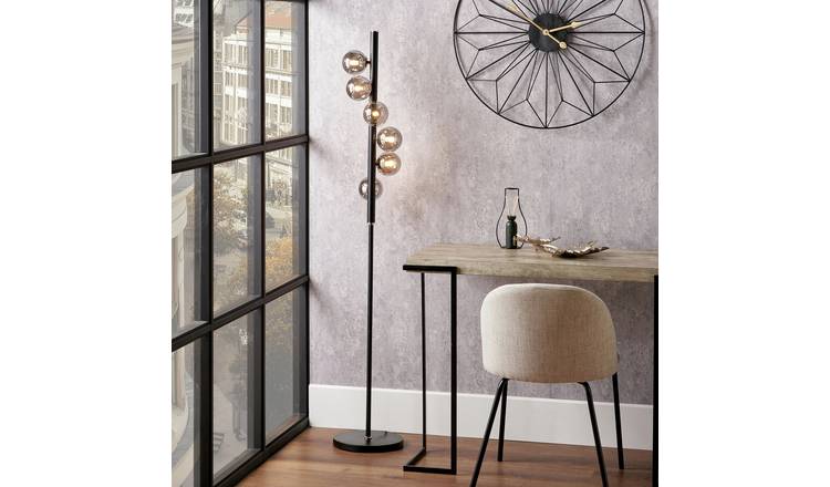 Pacific Blair Smoke Glass Ball Floor Lamp - Black