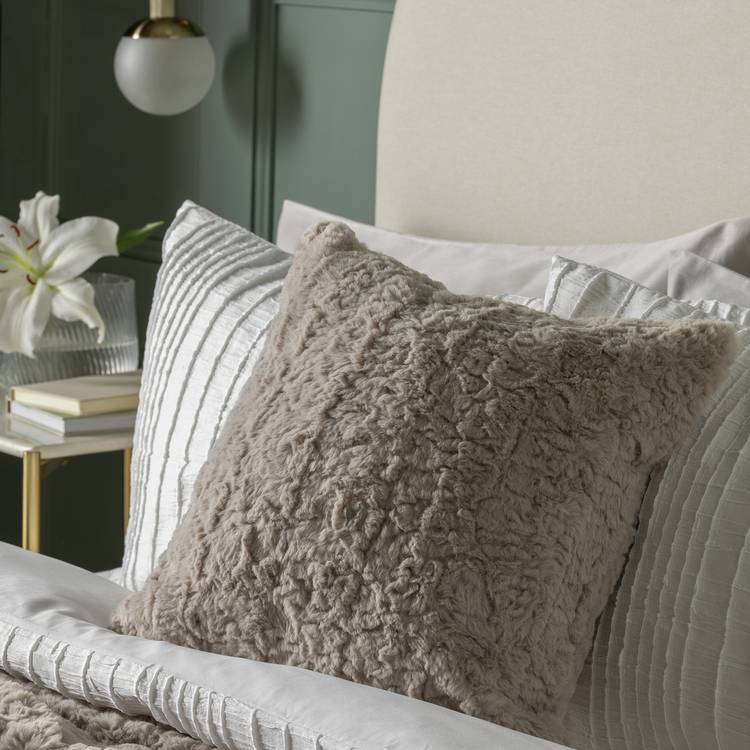 Habitat Faux Fur Textured Cushion - Neutral - 43x43cm 0