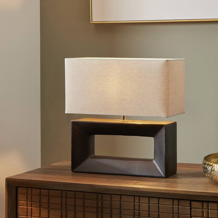 Pacific Block Ceramic Rectangular Table Lamp - Black & Cream 0