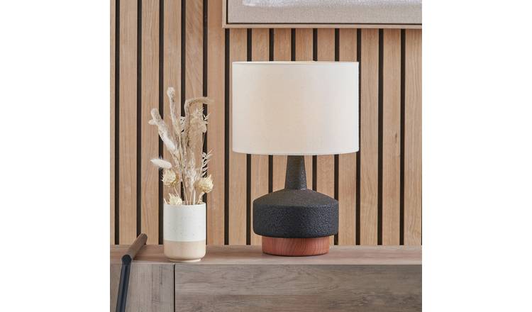 Pacific Elio Ceramic Wood Effect Table Lamp - Black & White