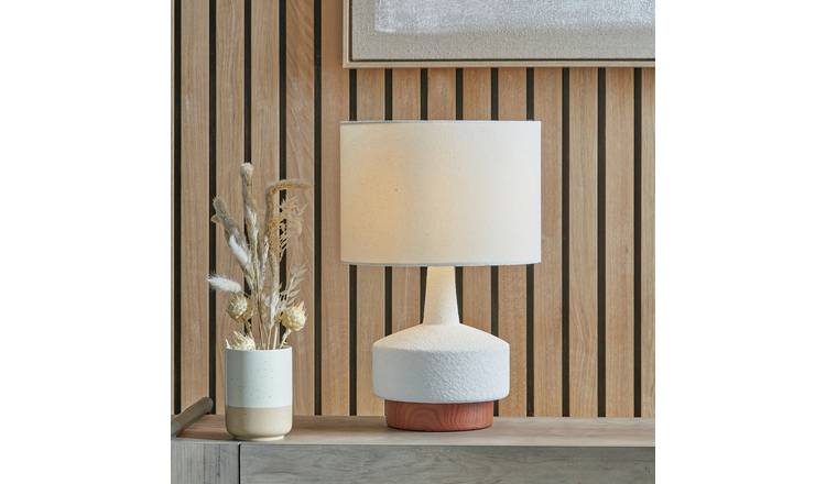 Pacific Elio Ceramic Wood Effect Table Lamp - White