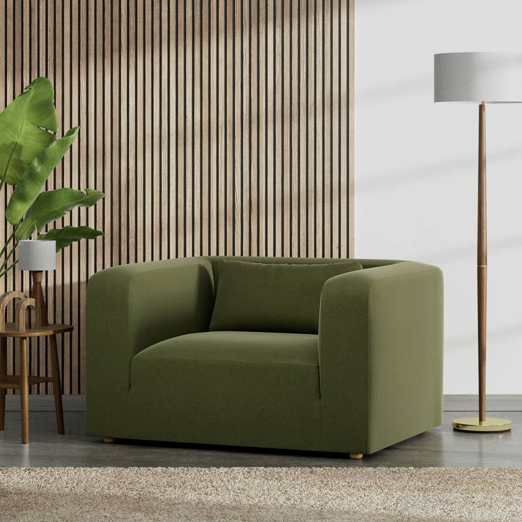 Habitat Lars Velvet Cuddle Chair - Moss Green 0