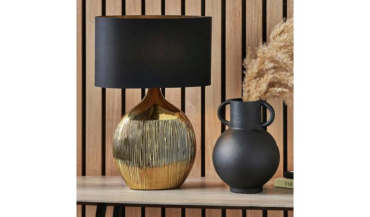 Pacific Gemini Ceramic Gold Etched Table Lamp - Black