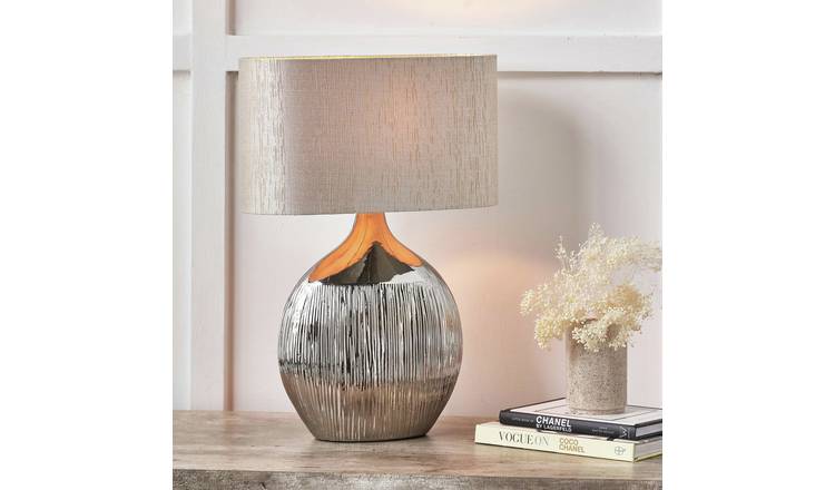 Pacific Gemini Ceramic Silver Etched Table Lamp - Grey