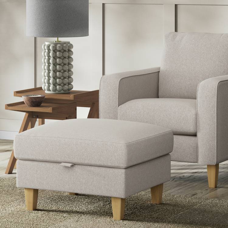 Habitat Felin Fabric Storage Footstool - Stone 0