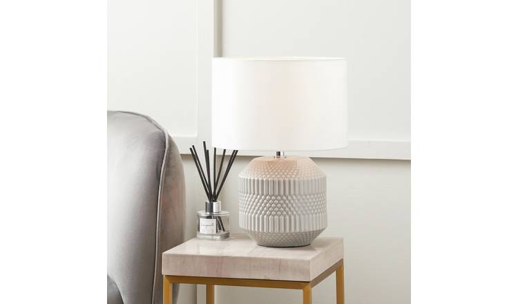 Pacific Meribel Ceramic Geo Textured Table Lamp - White