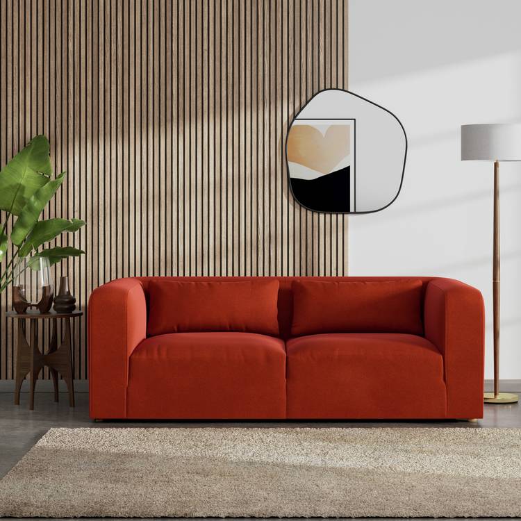 Habitat Lars Velvet 3 Seater Sofa - Burnt Orange - Ash Leg 0