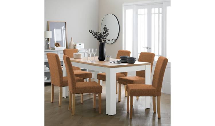 Argos Home Wood Effect Extending Dining Table & 6 Tan Chairs