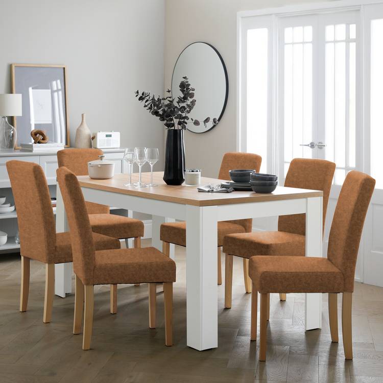 Argos Home Preston Extend Grey Dining Table & 6 Tan Chairs 0