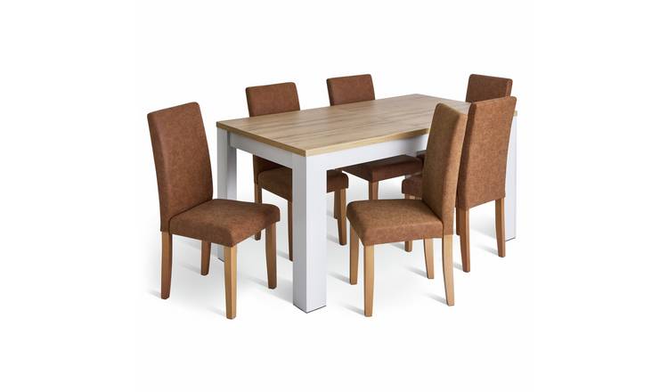 Argos Home Preston Extend Grey Dining Table & 6 Tan Chairs