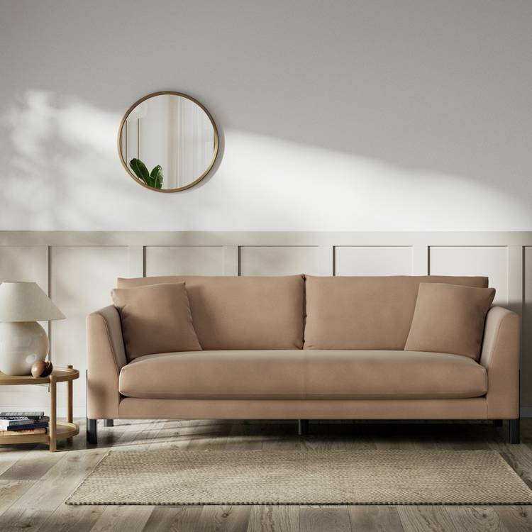 Habitat Aston Velvet 4 Seater Sofa - Latte - Black Leg 0