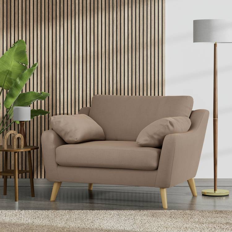 Habitat Ivor Fabric Cuddle Chair - Biscuit - Ash Leg 0