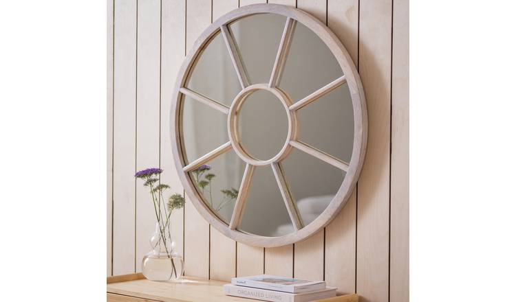 Habitat White Wood Stain Window Round Wall Mirror - 70x70cm