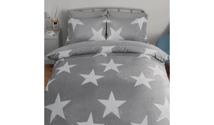 Argos Home Fleece Stars Grey & White Bedding Set - Single