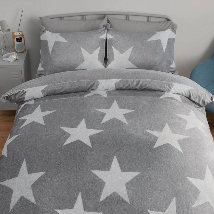 Argos Home Fleece Stars Grey & White Bedding Set - Single 0