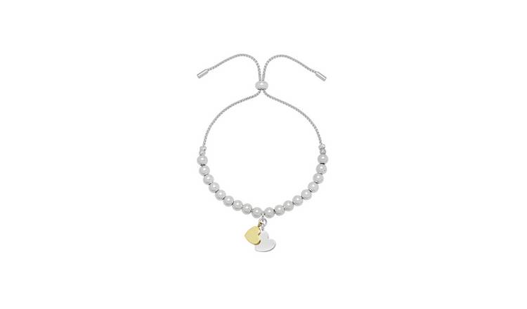 Amelia Grace Silver and Gold Plated Heart Charm Bracelet