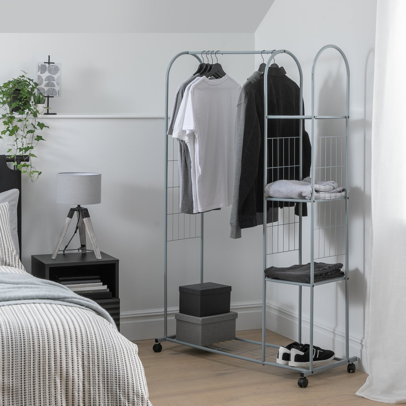 Argos Home Clothes Rail with Shelves - Silver