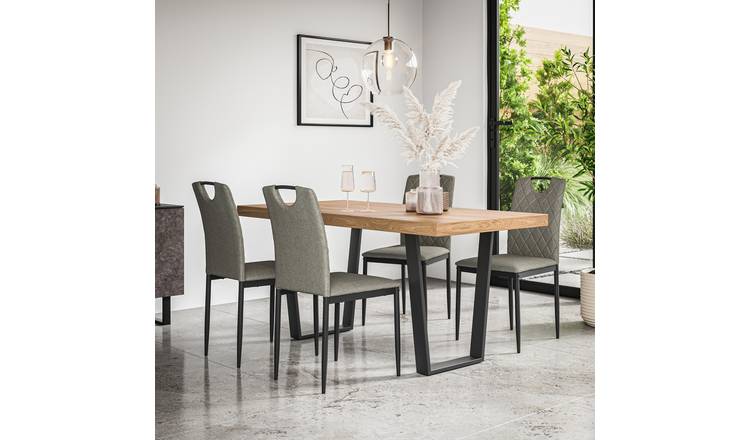 Furniture Online Aria Monza Oak Effect Dining Table & 6 Grey Chairs