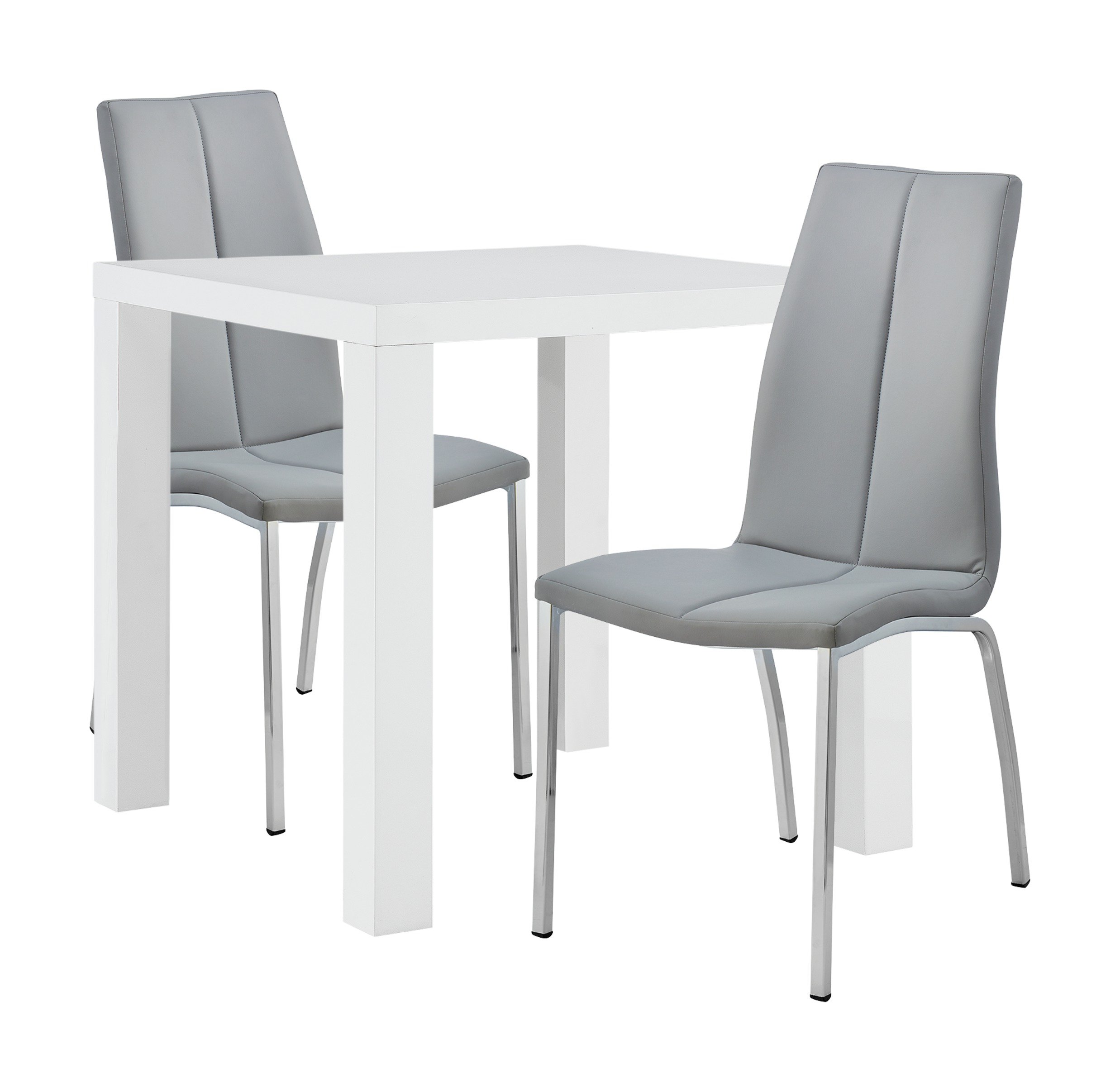 Argos Home Lyssa White Gloss Table & 2 Grey Milo Chairs